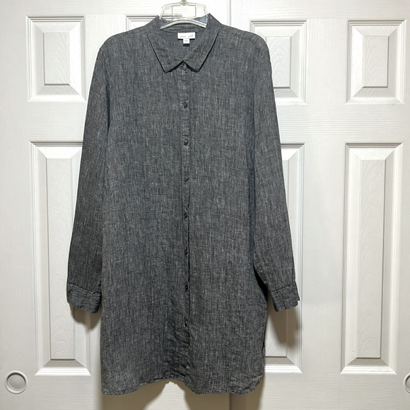J. Jill Love Linen Yard Dyed Tunic Button Up Charcoal Gray- Size X-Large - Picture 2 of 9